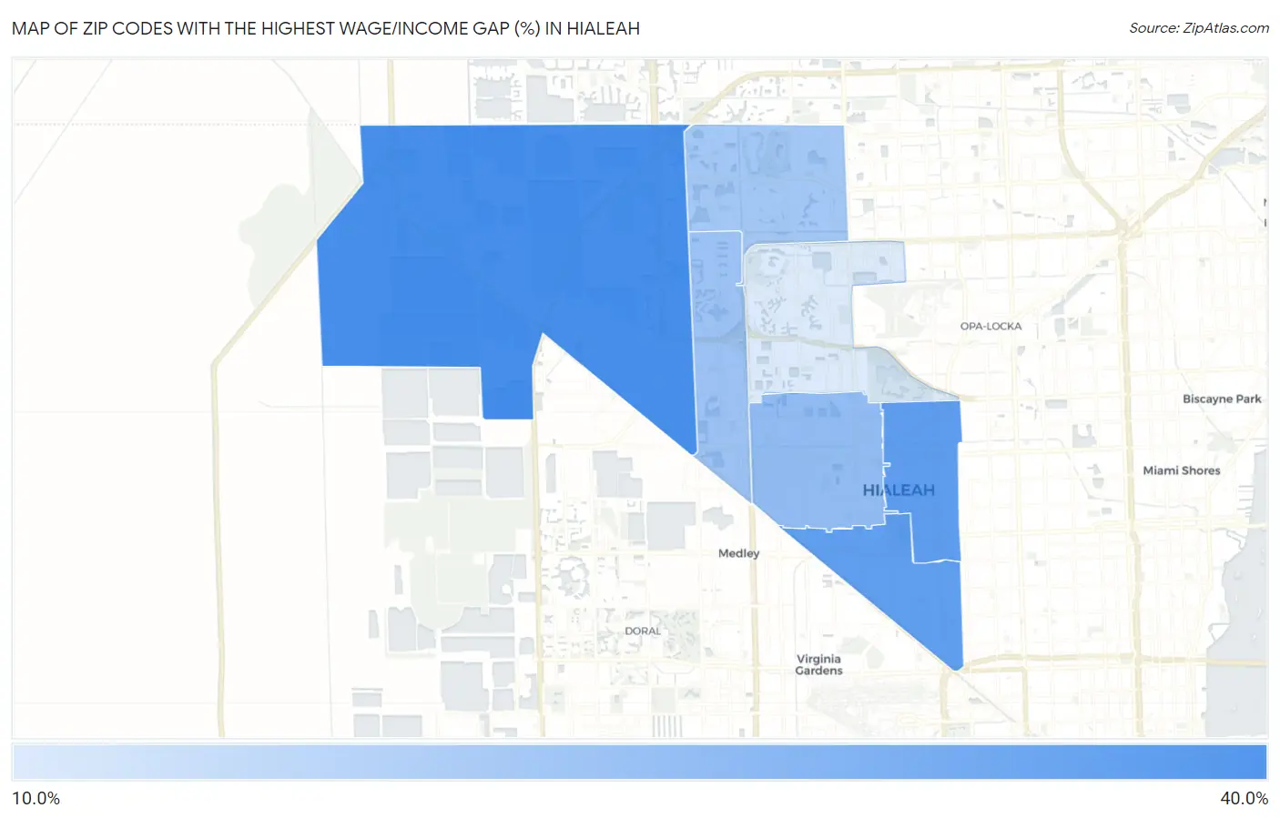 Zip Codes with the Highest Wage/Income Gap (%) in Hialeah Map