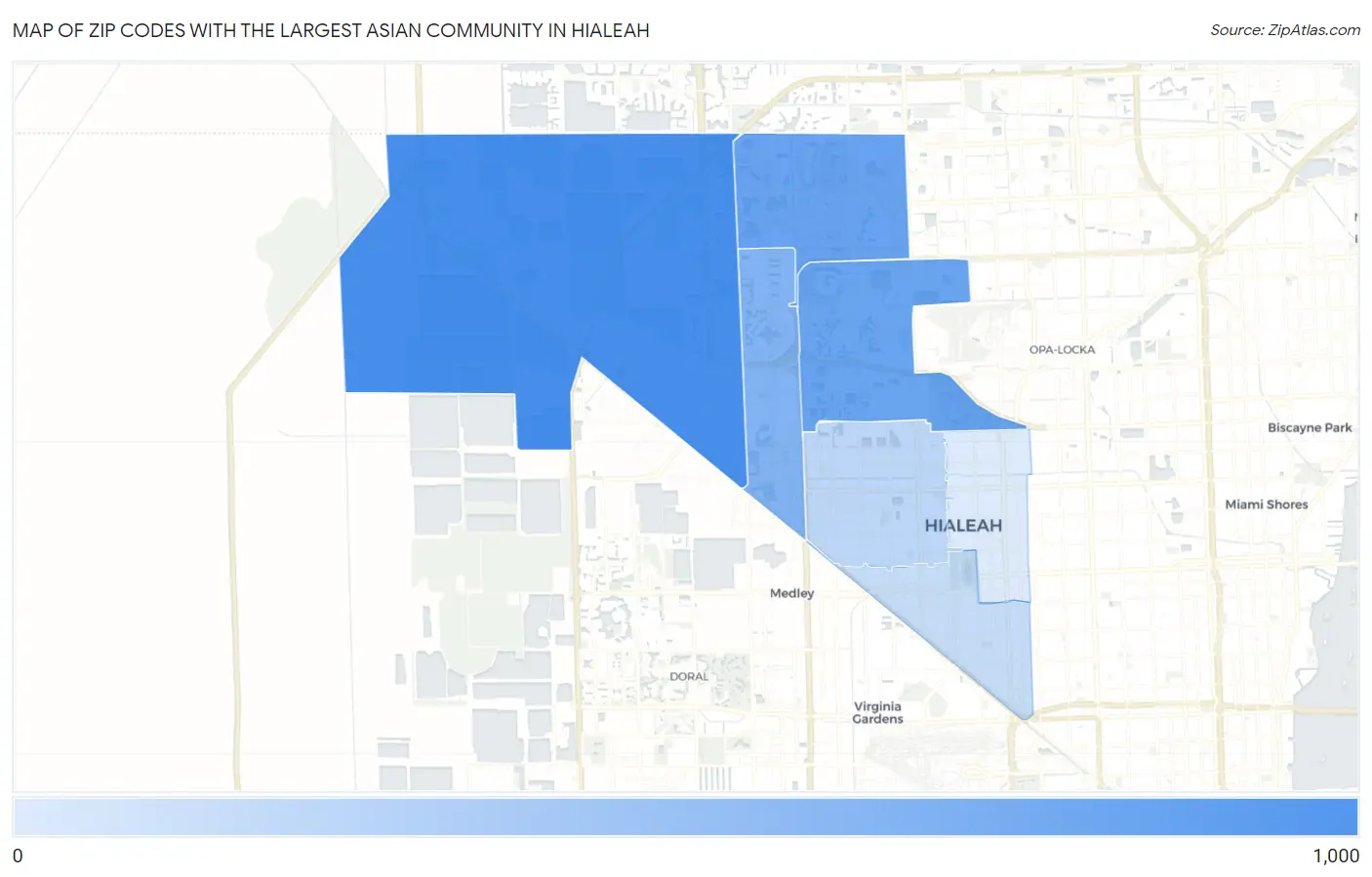 Zip Codes with the Largest Asian Community in Hialeah Map