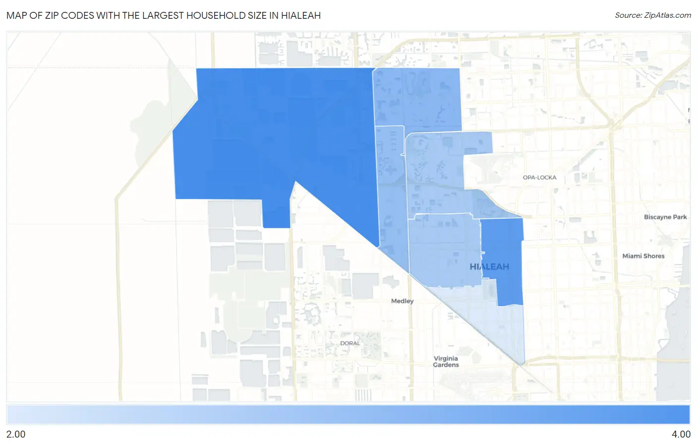 Zip Codes with the Largest Household Size in Hialeah Map