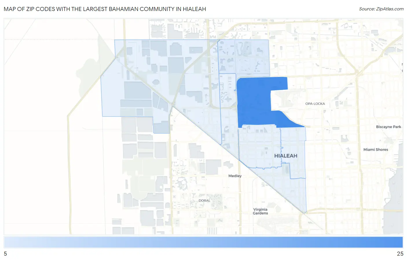 Zip Codes with the Largest Bahamian Community in Hialeah Map