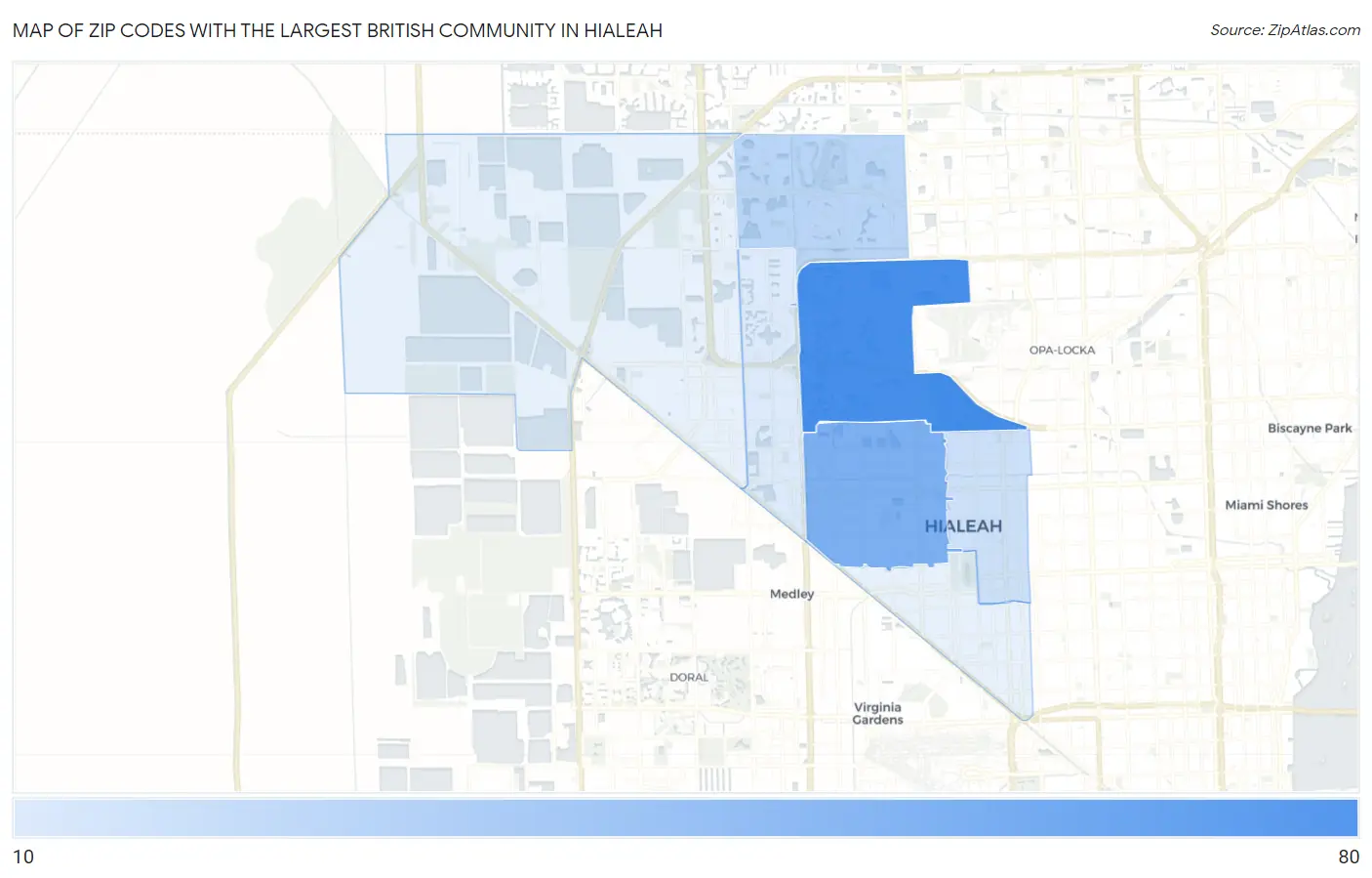 Zip Codes with the Largest British Community in Hialeah Map