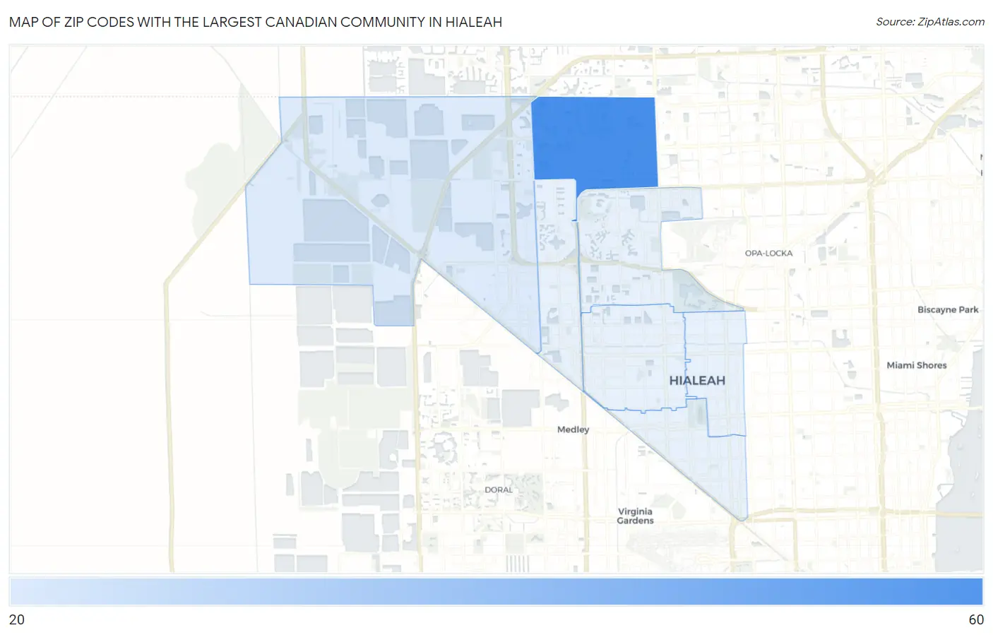 Zip Codes with the Largest Canadian Community in Hialeah Map