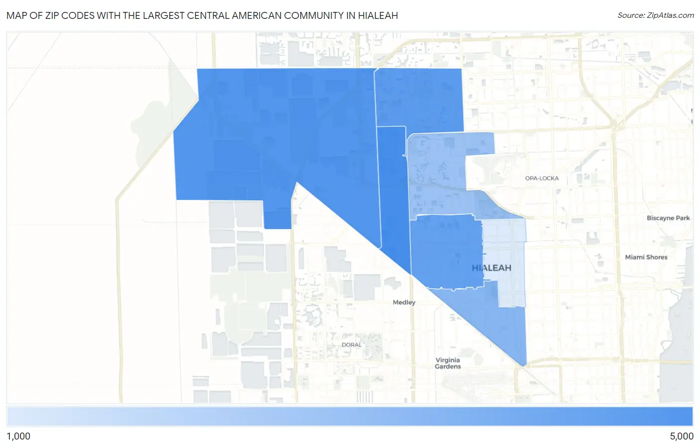 Zip Codes with the Largest Central American Community in Hialeah Map