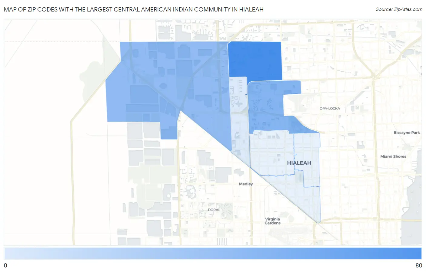 Zip Codes with the Largest Central American Indian Community in Hialeah Map