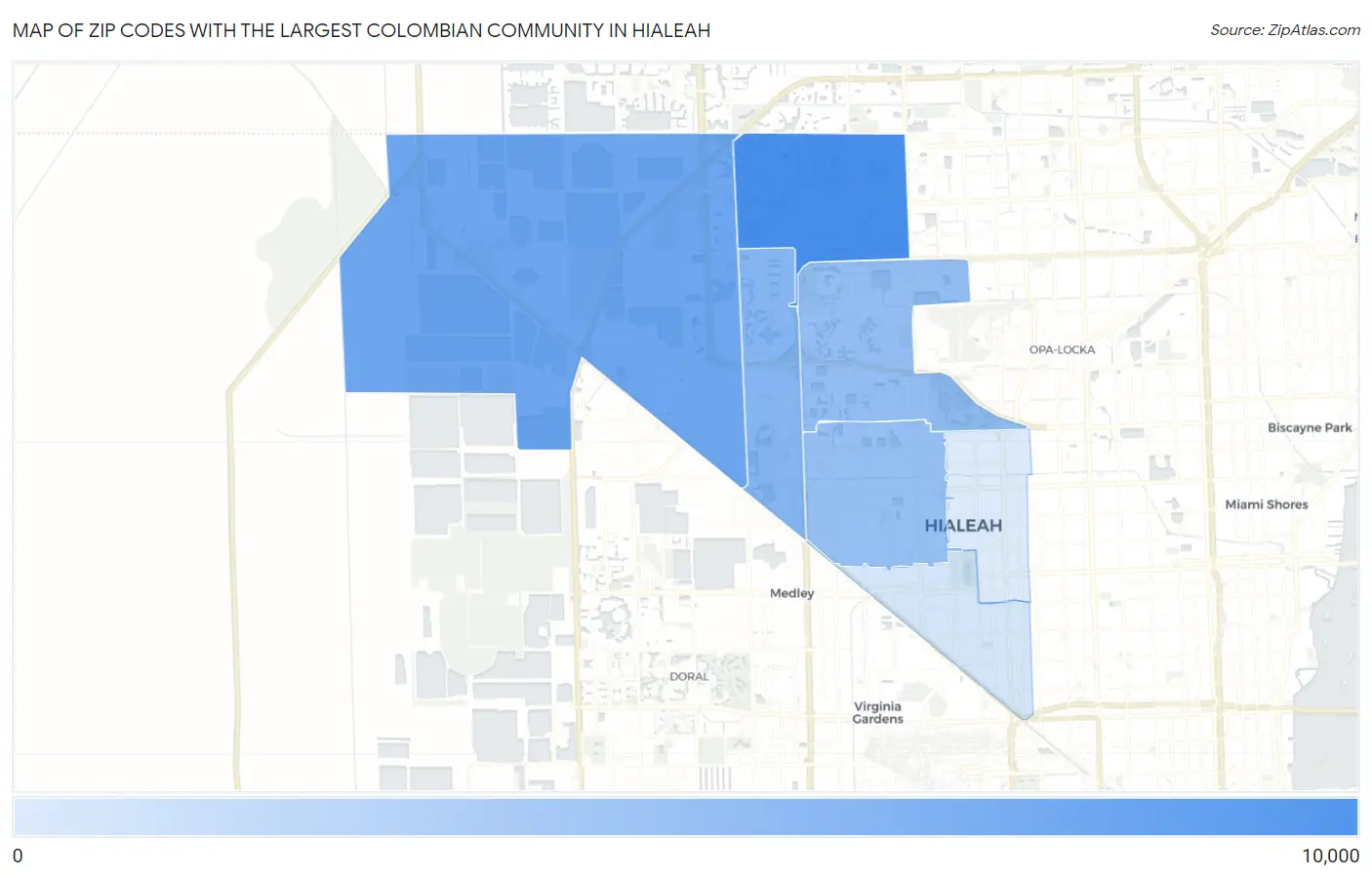 Zip Codes with the Largest Colombian Community in Hialeah Map