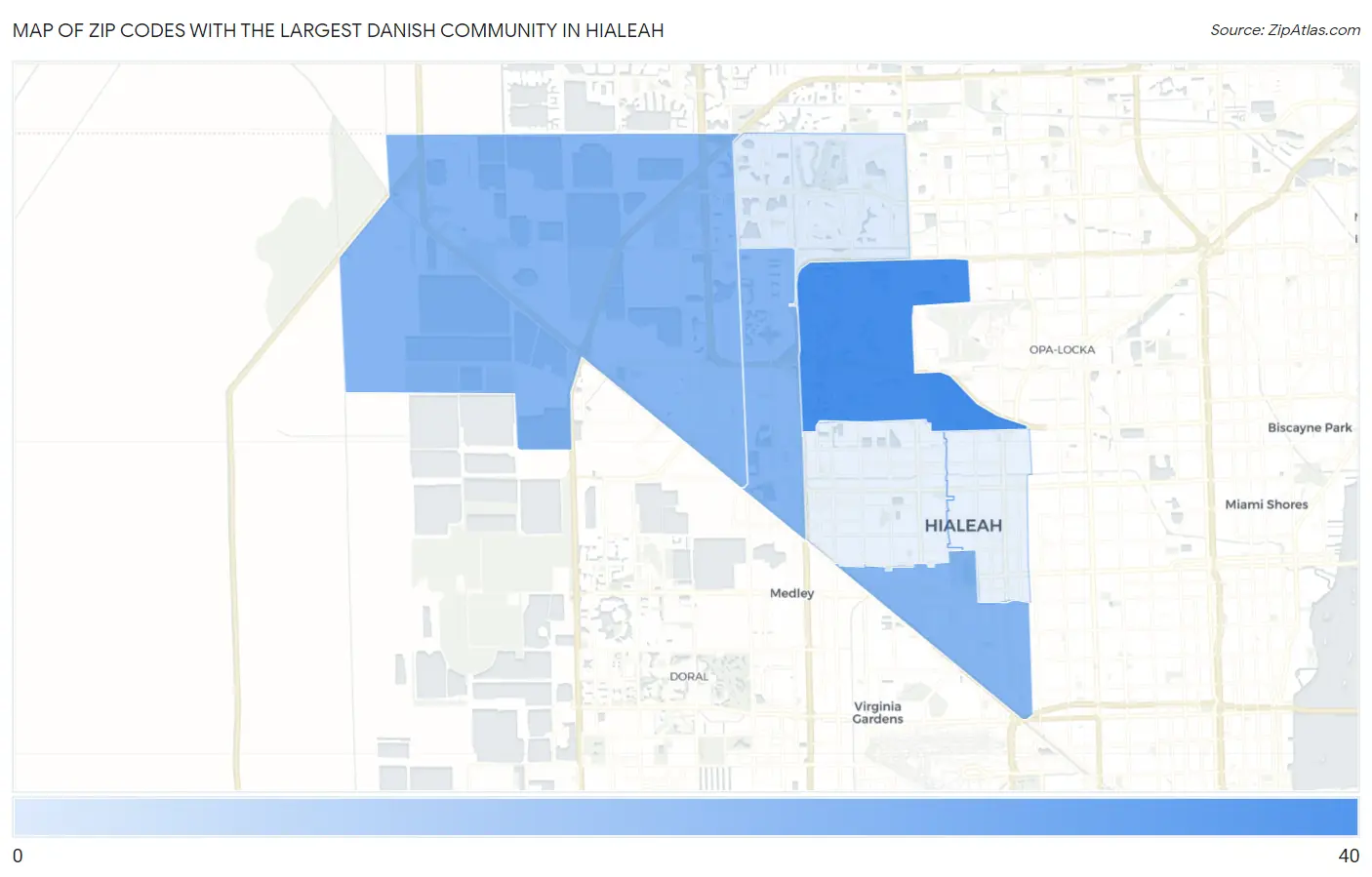 Zip Codes with the Largest Danish Community in Hialeah Map
