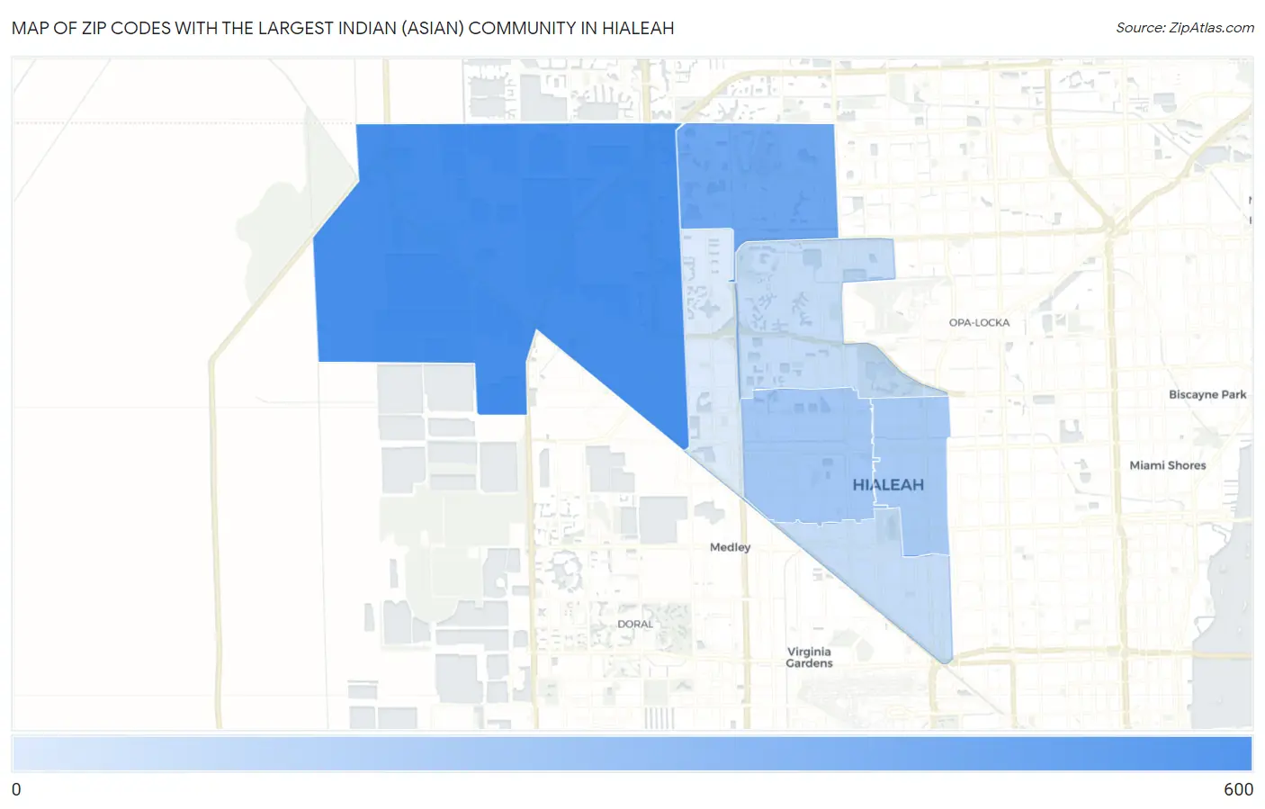 Zip Codes with the Largest Indian (Asian) Community in Hialeah Map