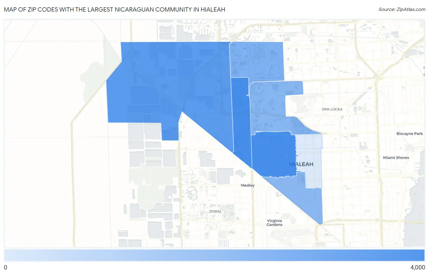 Zip Codes with the Largest Nicaraguan Community in Hialeah Map