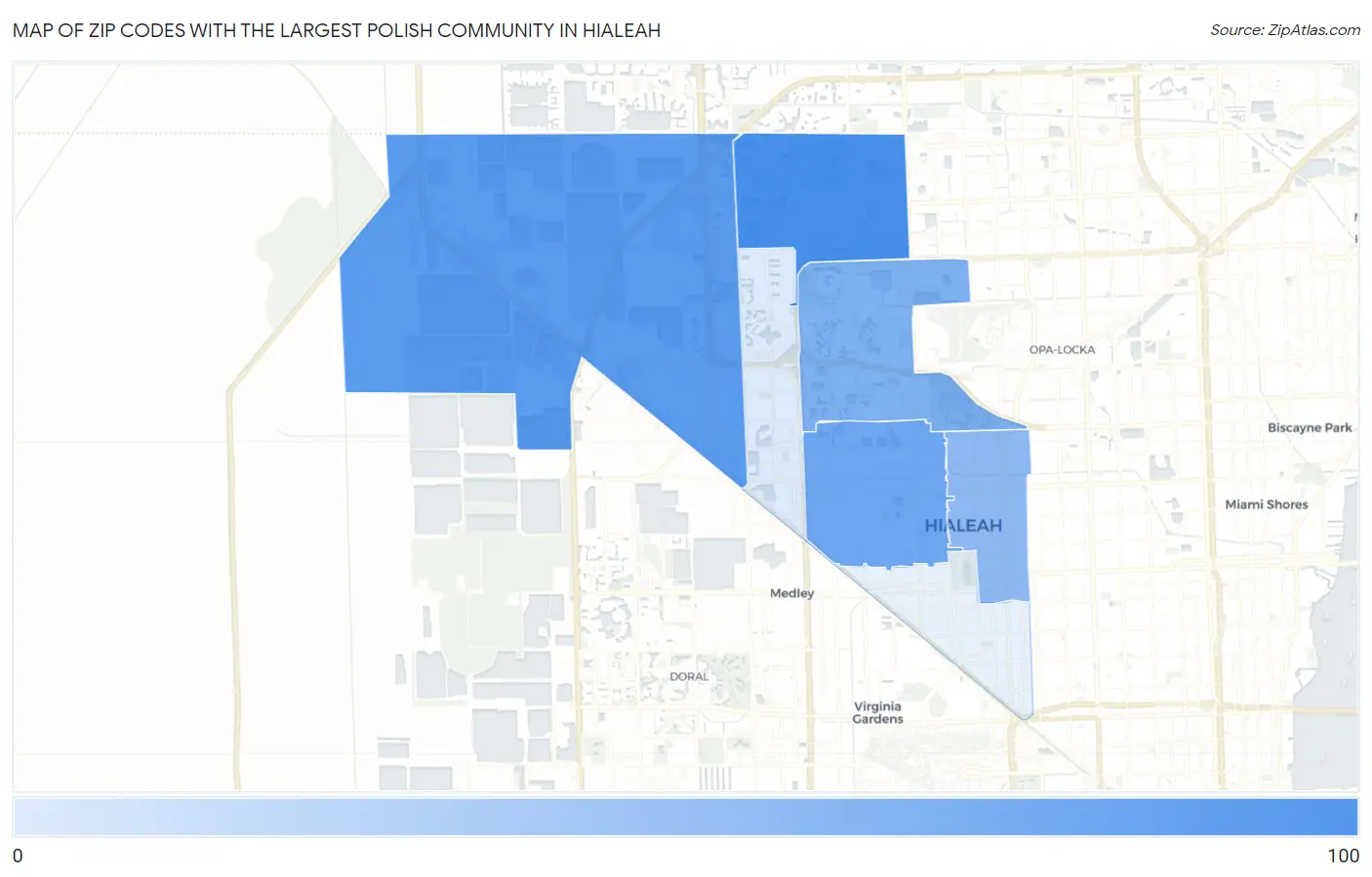 Zip Codes with the Largest Polish Community in Hialeah Map