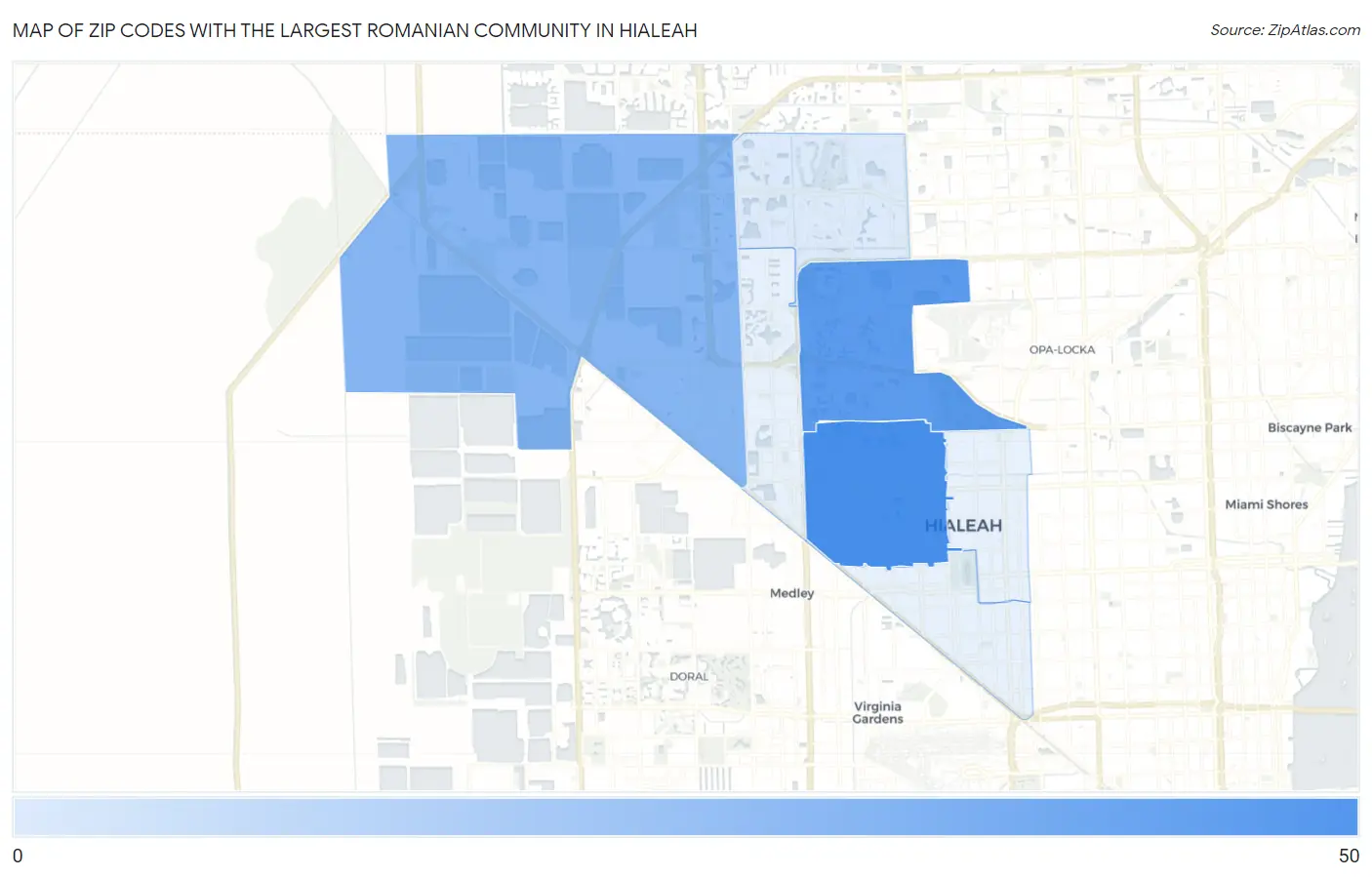 Zip Codes with the Largest Romanian Community in Hialeah Map