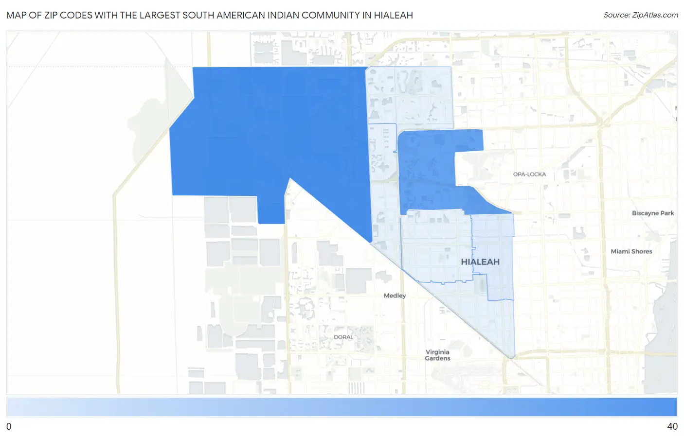 Zip Codes with the Largest South American Indian Community in Hialeah Map