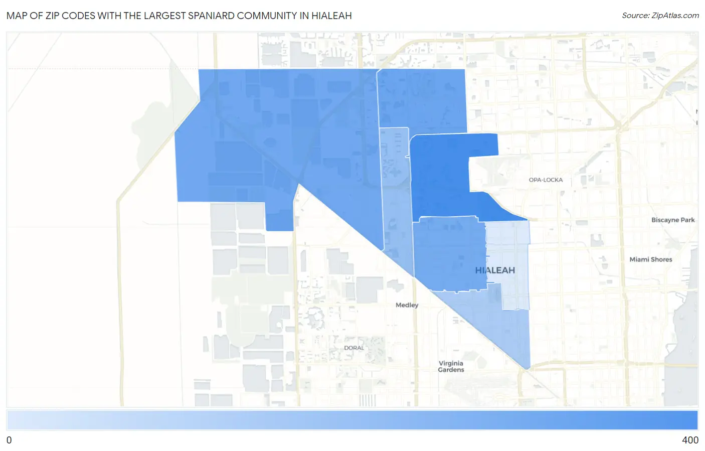 Zip Codes with the Largest Spaniard Community in Hialeah Map