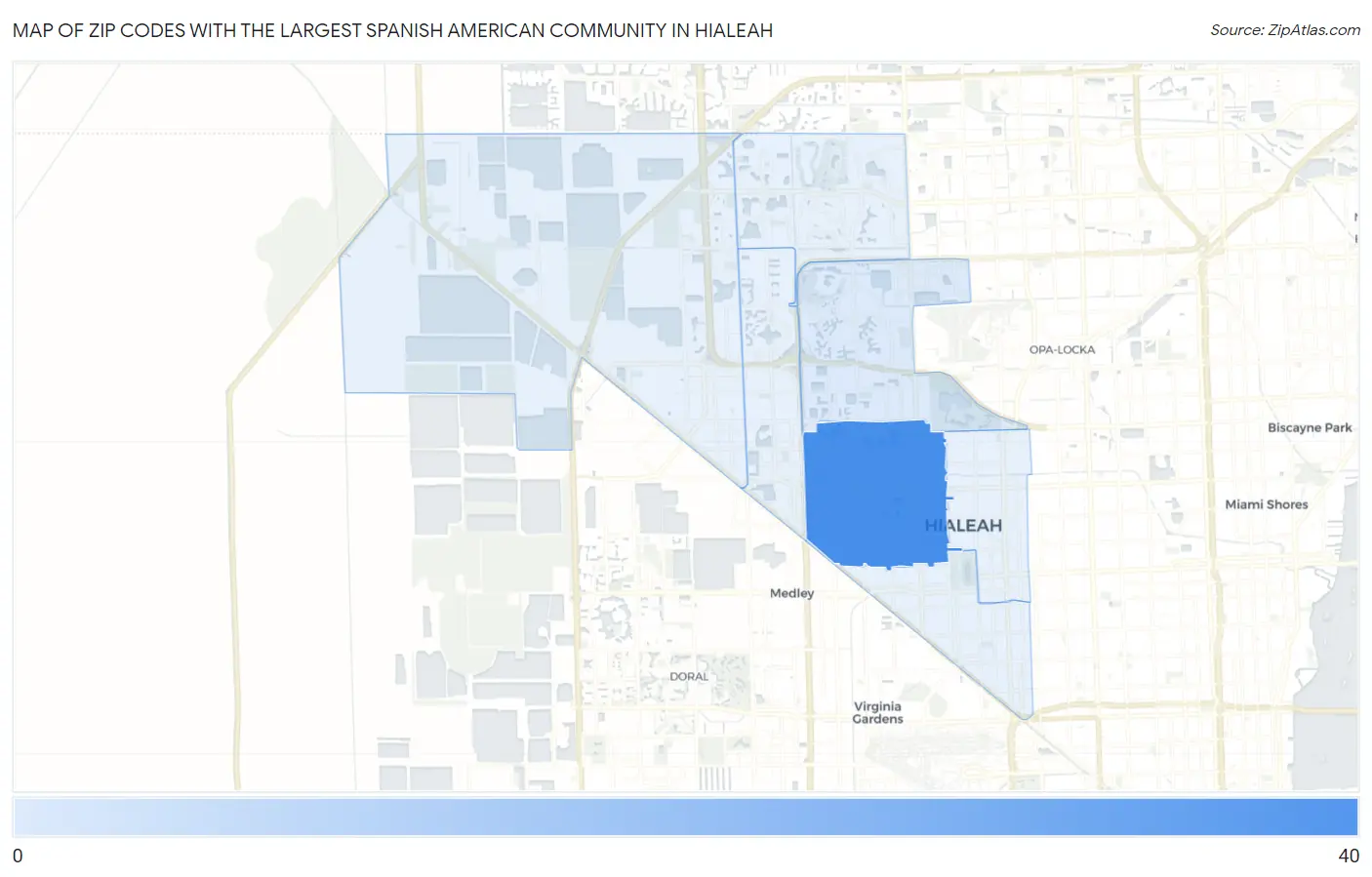 Zip Codes with the Largest Spanish American Community in Hialeah Map