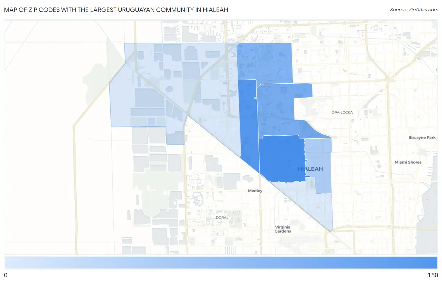 Zip Codes with the Largest Uruguayan Community in Hialeah Map
