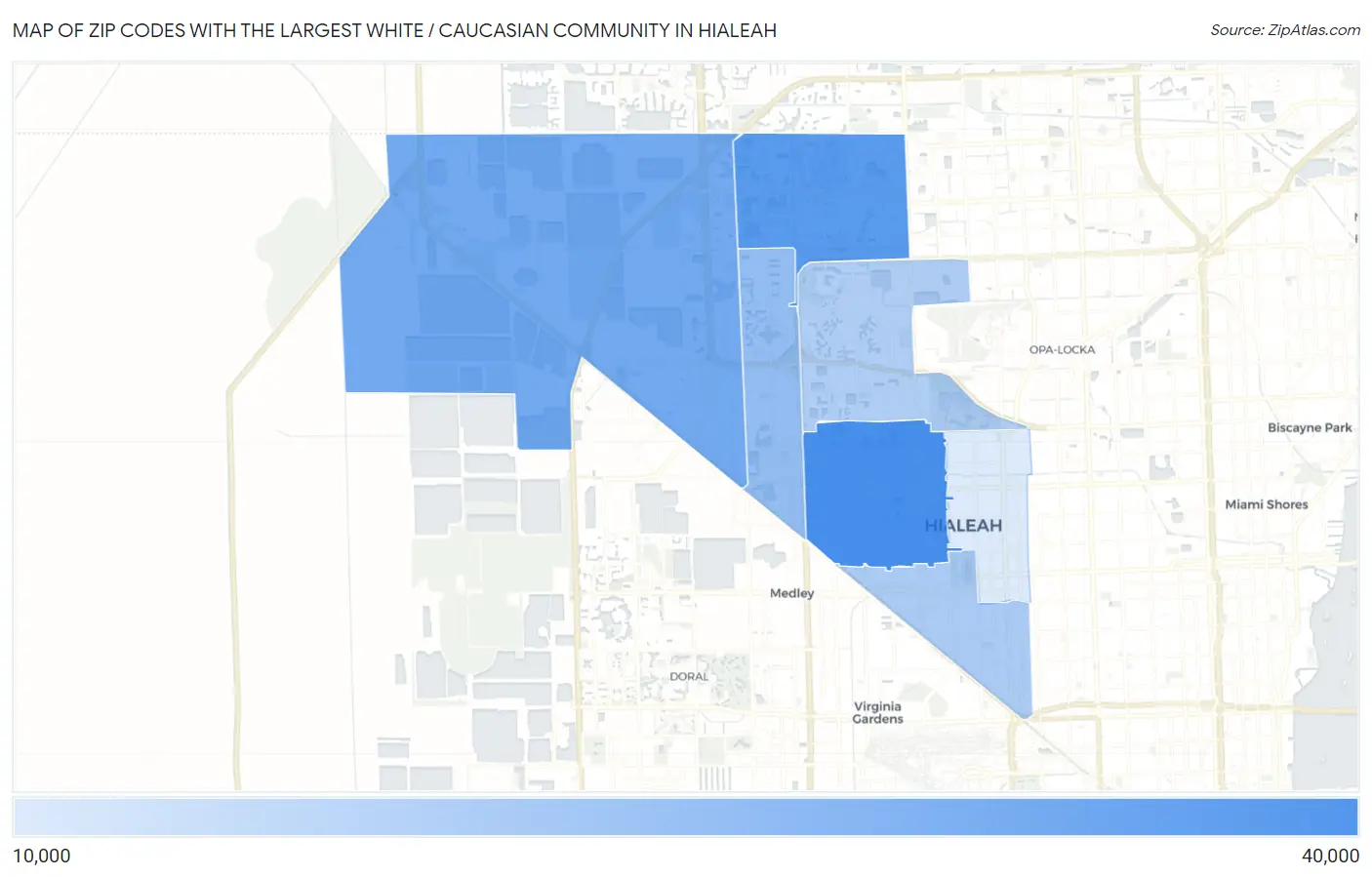 Zip Codes with the Largest White / Caucasian Community in Hialeah Map