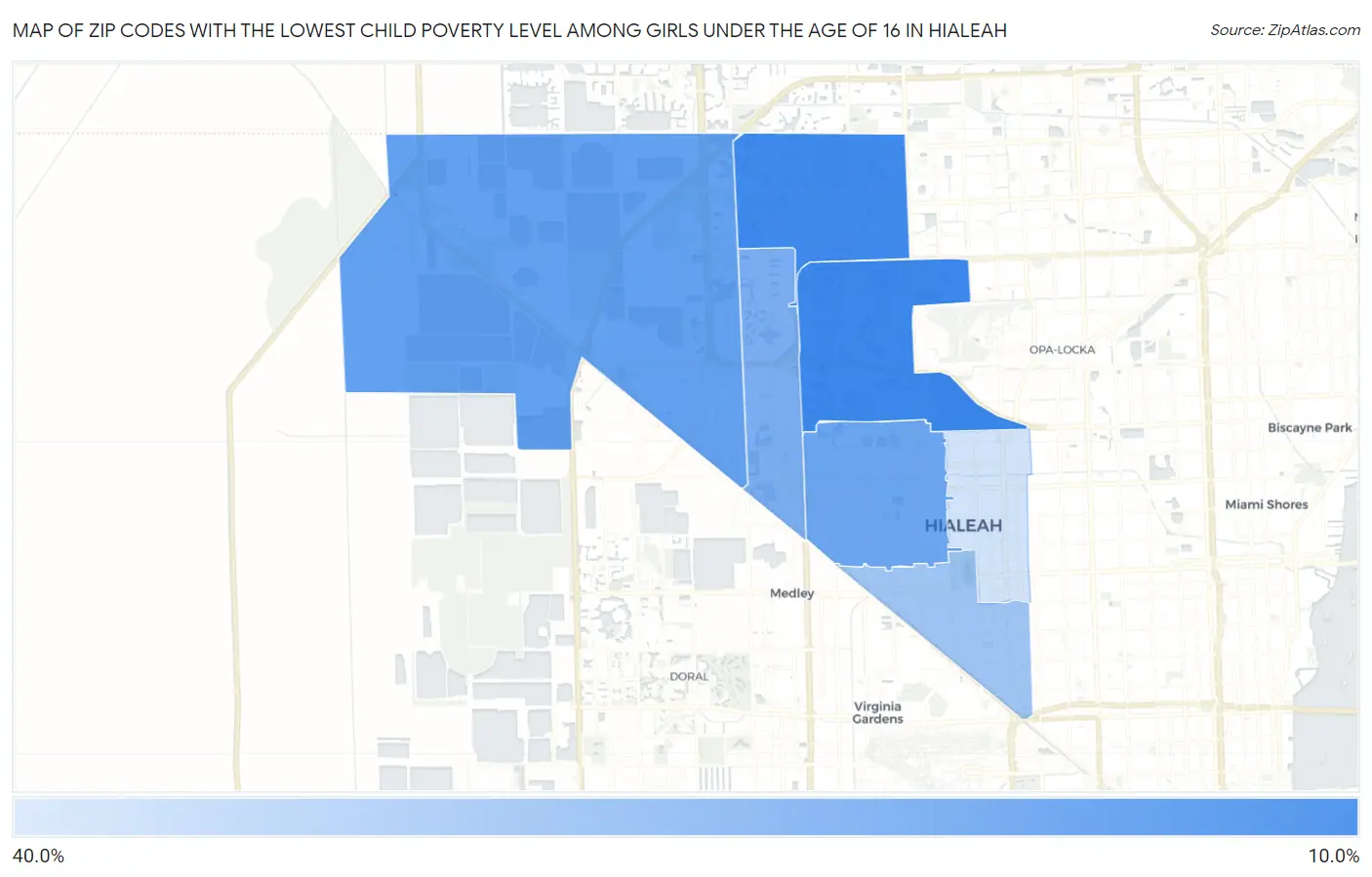 Zip Codes with the Lowest Child Poverty Level Among Girls Under the Age of 16 in Hialeah Map