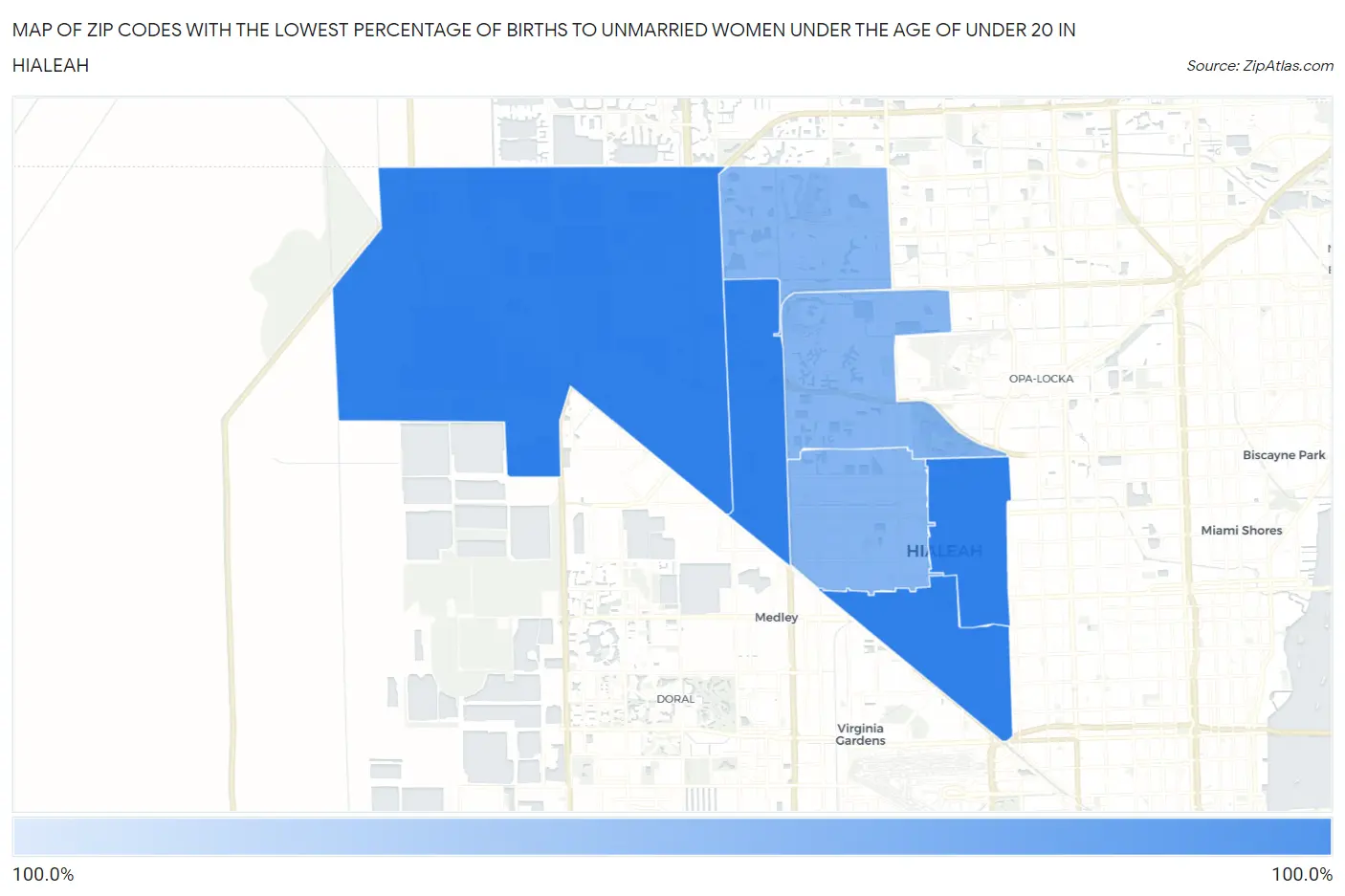 Zip Codes with the Lowest Percentage of Births to Unmarried Women under the Age of under 20 in Hialeah Map