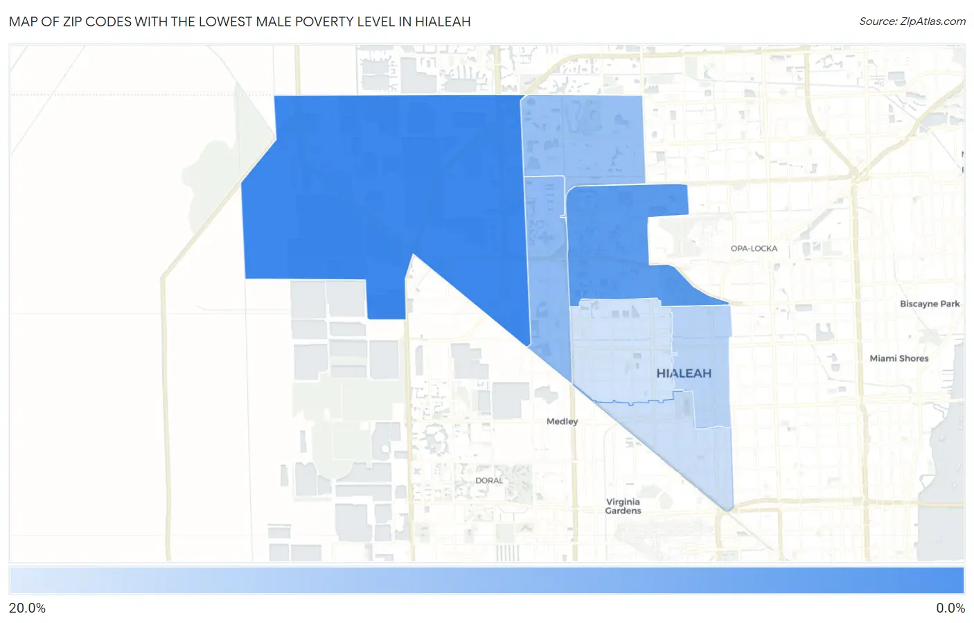Zip Codes with the Lowest Male Poverty Level in Hialeah Map