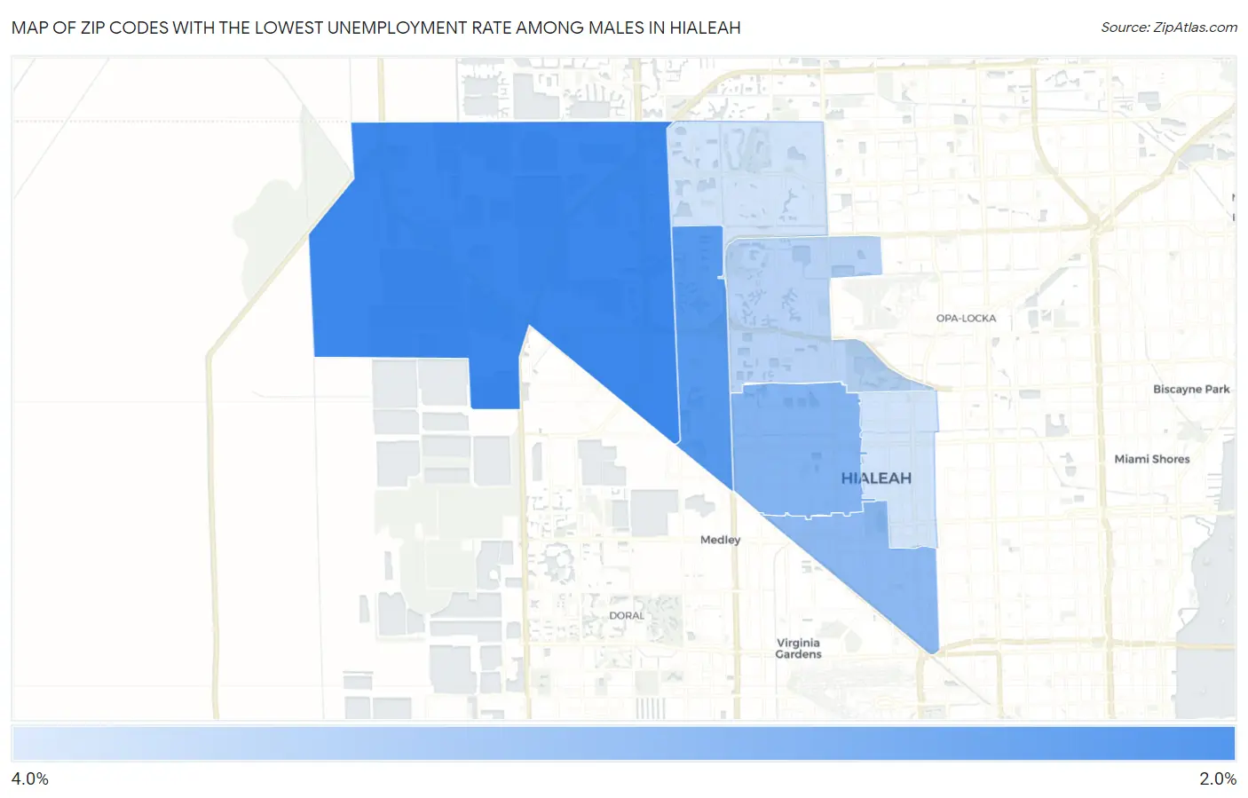 Zip Codes with the Lowest Unemployment Rate Among Males in Hialeah Map