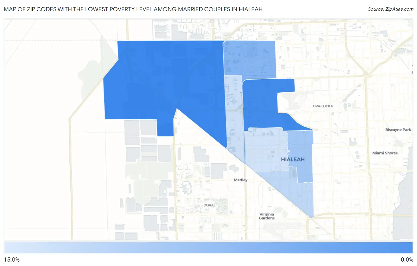 Zip Codes with the Lowest Poverty Level Among Married Couples in Hialeah Map