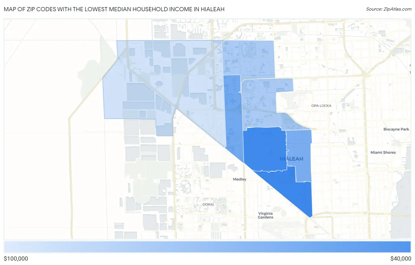 Zip Codes with the Lowest Median Household Income in Hialeah Map