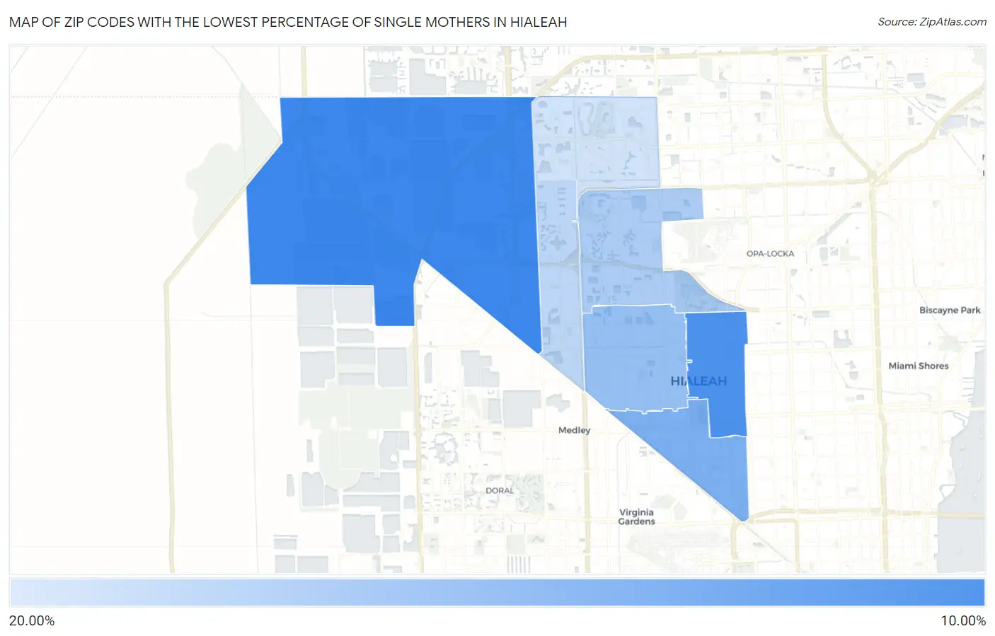 Zip Codes with the Lowest Percentage of Single Mothers in Hialeah Map