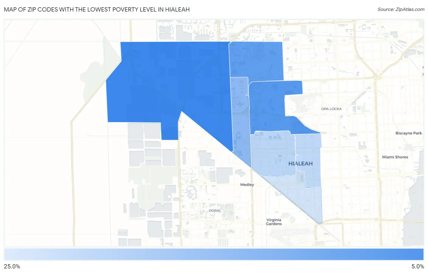 Zip Codes with the Lowest Poverty Level in Hialeah Map