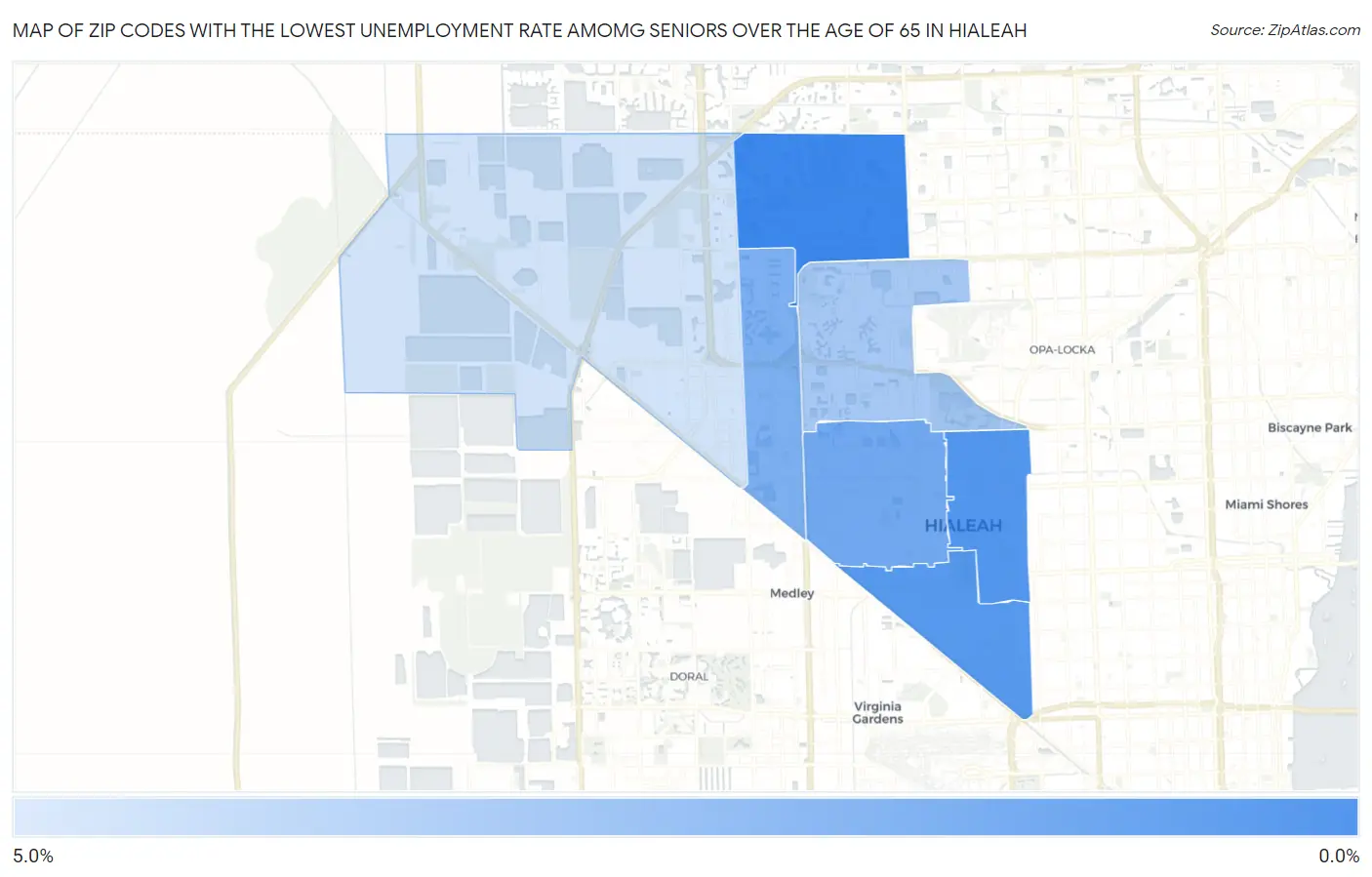 Zip Codes with the Lowest Unemployment Rate Amomg Seniors Over the Age of 65 in Hialeah Map