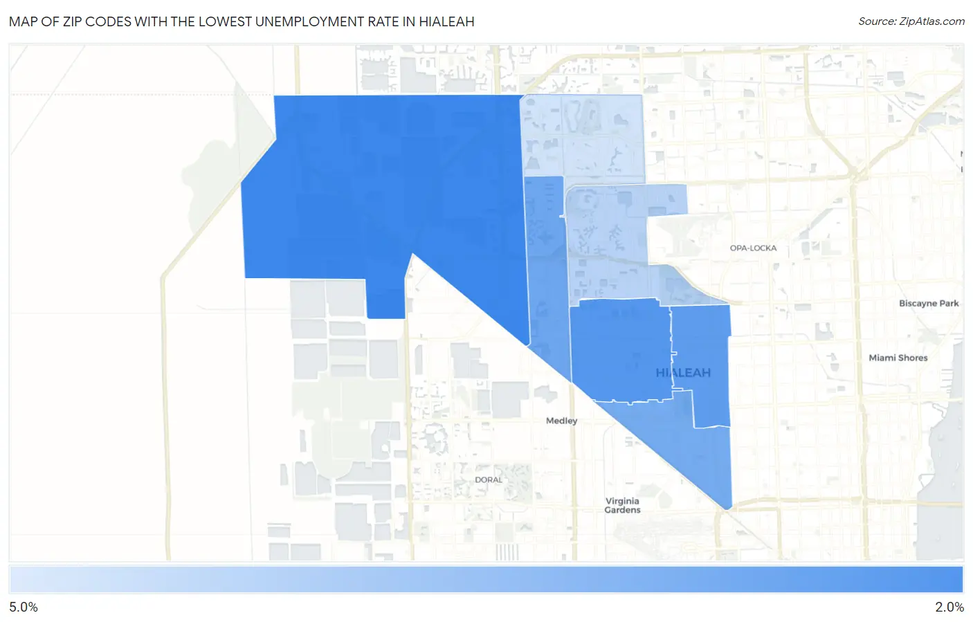 Zip Codes with the Lowest Unemployment Rate in Hialeah Map