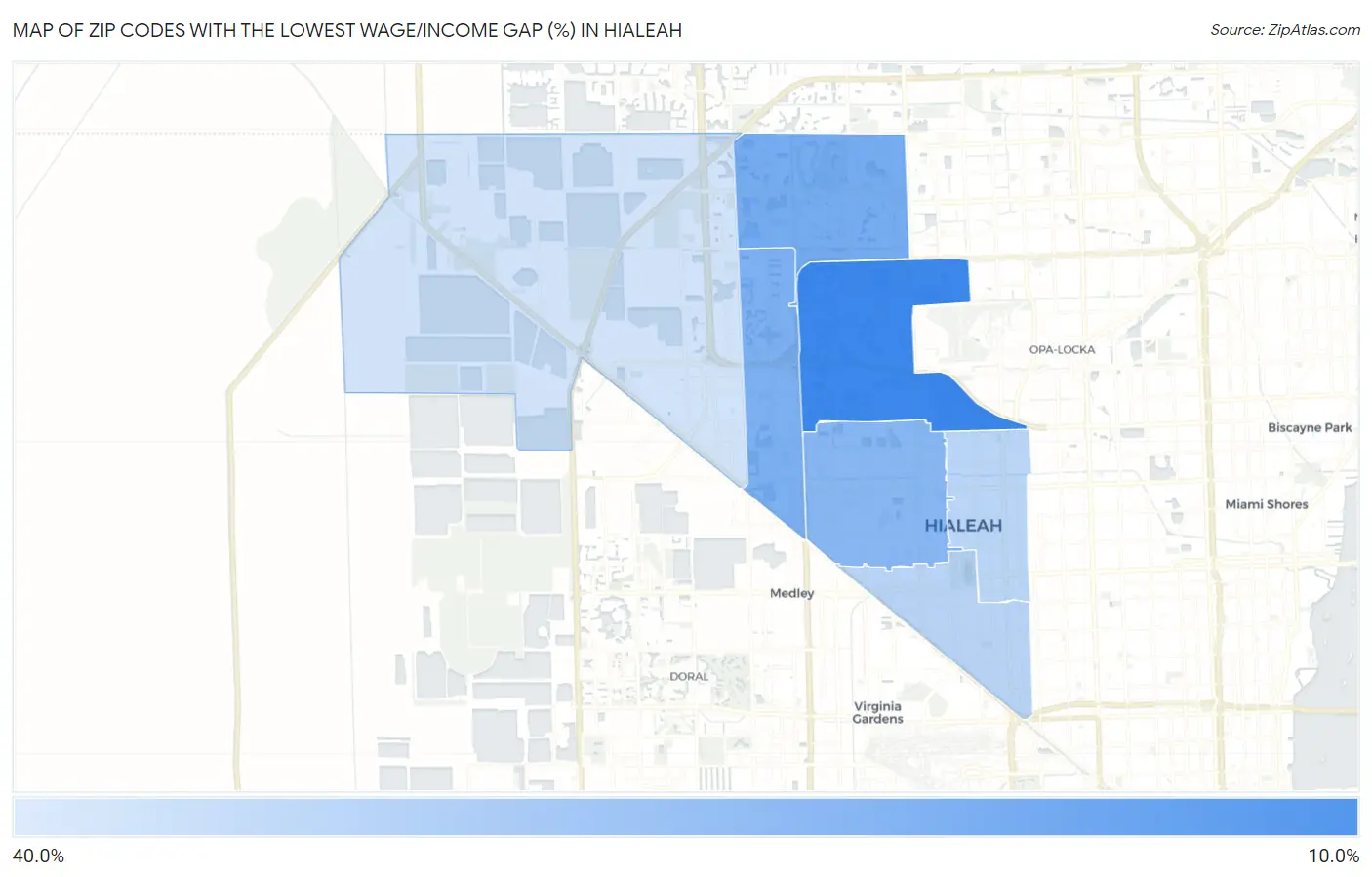 Zip Codes with the Lowest Wage/Income Gap (%) in Hialeah Map