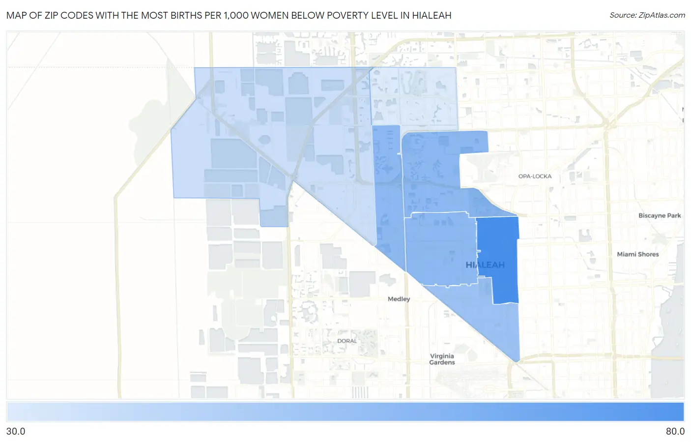 Zip Codes with the Most Births per 1,000 Women Below Poverty Level in Hialeah Map