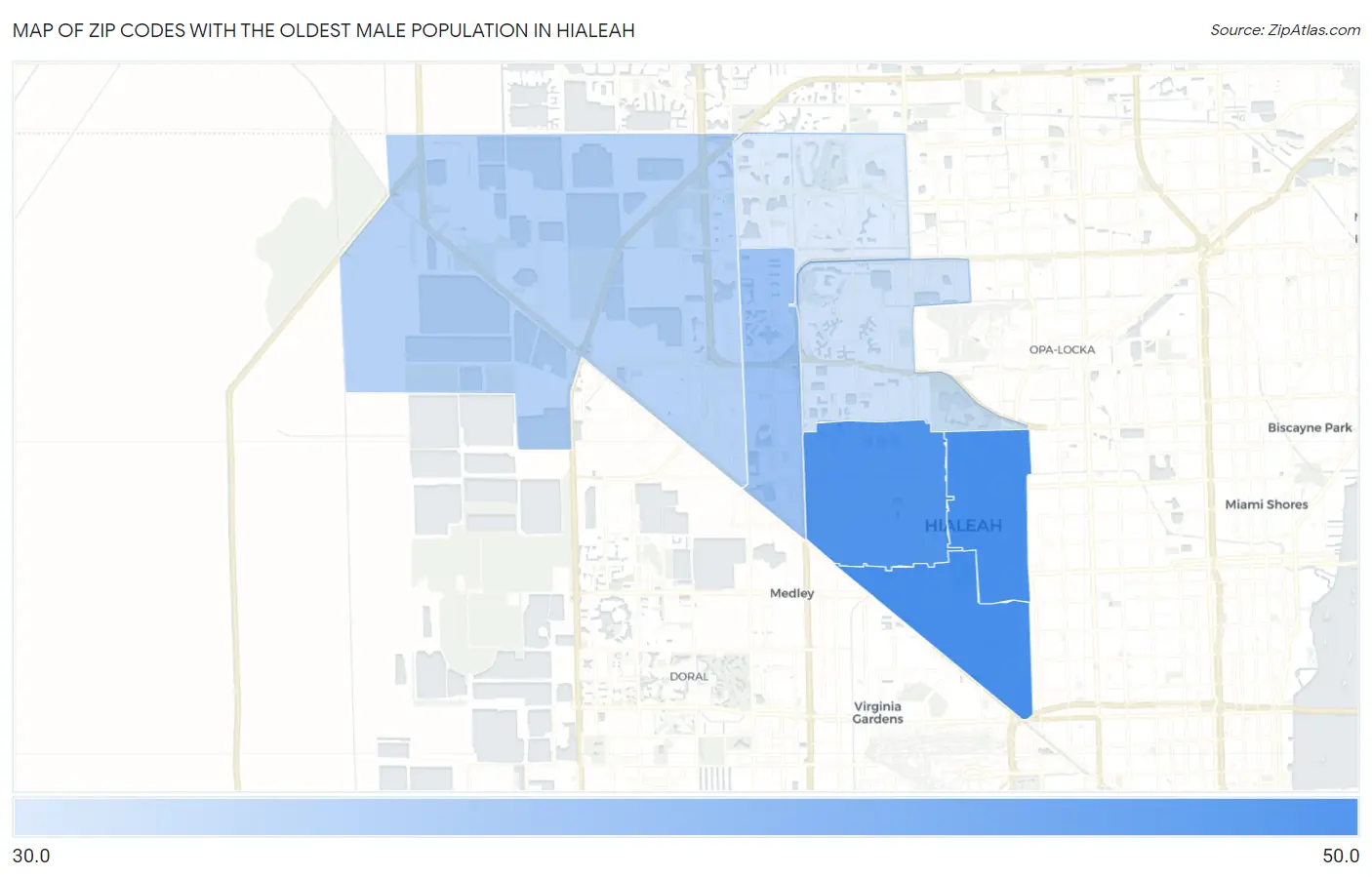 Zip Codes with the Oldest Male Population in Hialeah Map