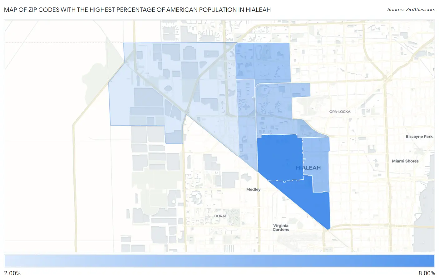 Zip Codes with the Highest Percentage of American Population in Hialeah Map