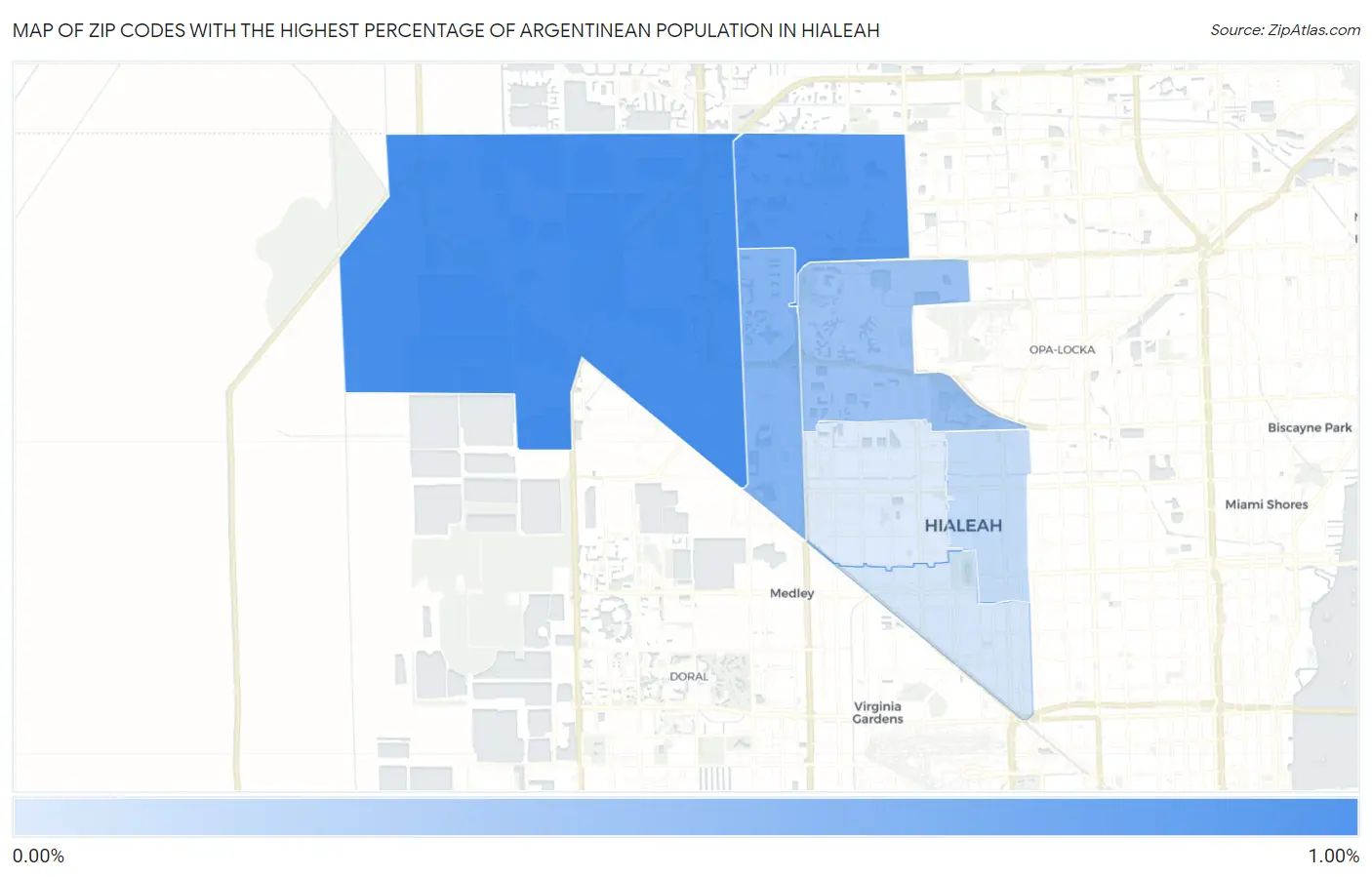 Zip Codes with the Highest Percentage of Argentinean Population in Hialeah Map