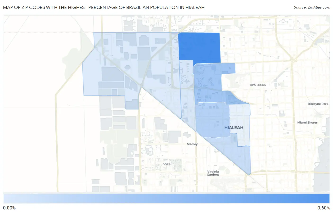 Zip Codes with the Highest Percentage of Brazilian Population in Hialeah Map