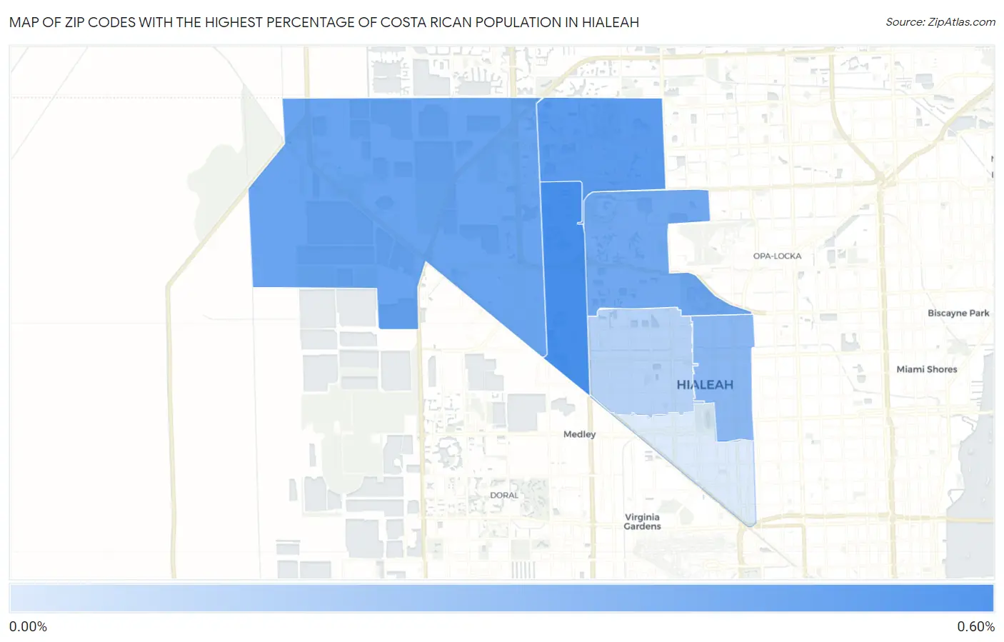 Zip Codes with the Highest Percentage of Costa Rican Population in Hialeah Map
