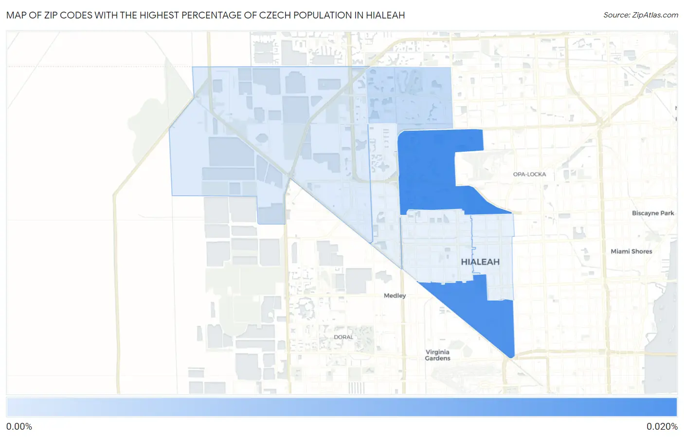 Zip Codes with the Highest Percentage of Czech Population in Hialeah Map