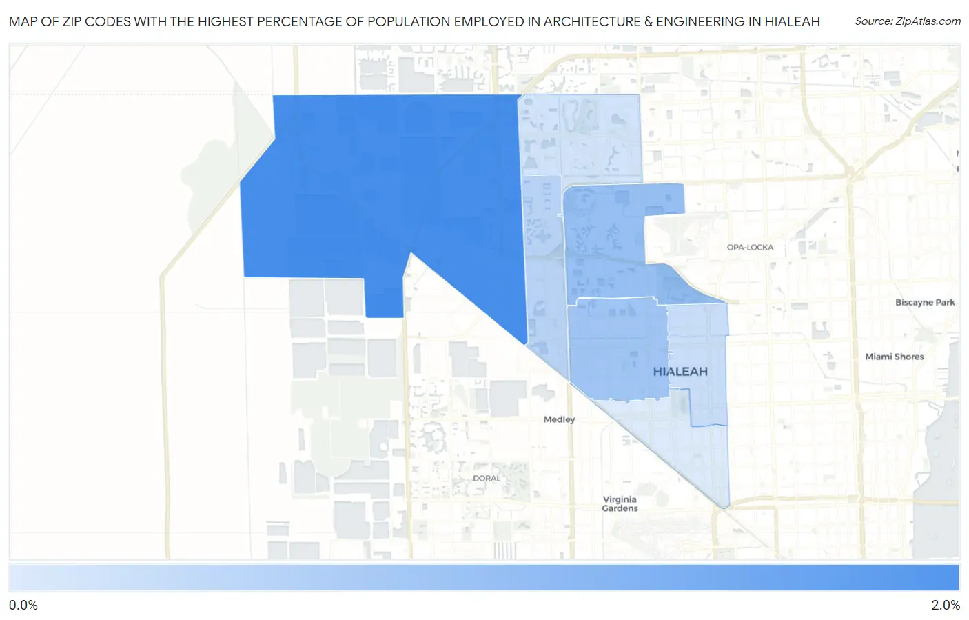 Zip Codes with the Highest Percentage of Population Employed in Architecture & Engineering in Hialeah Map