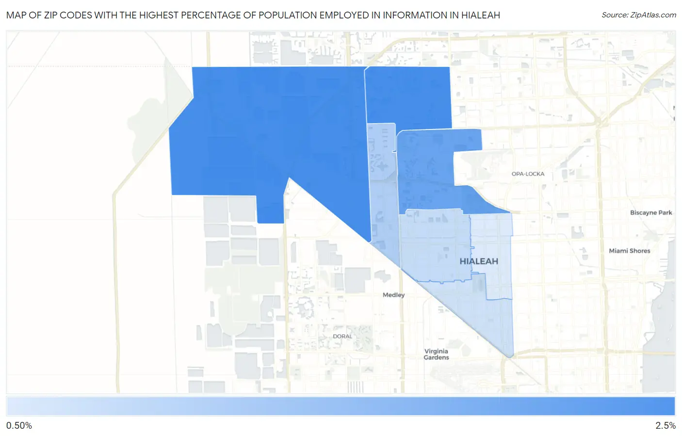 Zip Codes with the Highest Percentage of Population Employed in Information in Hialeah Map