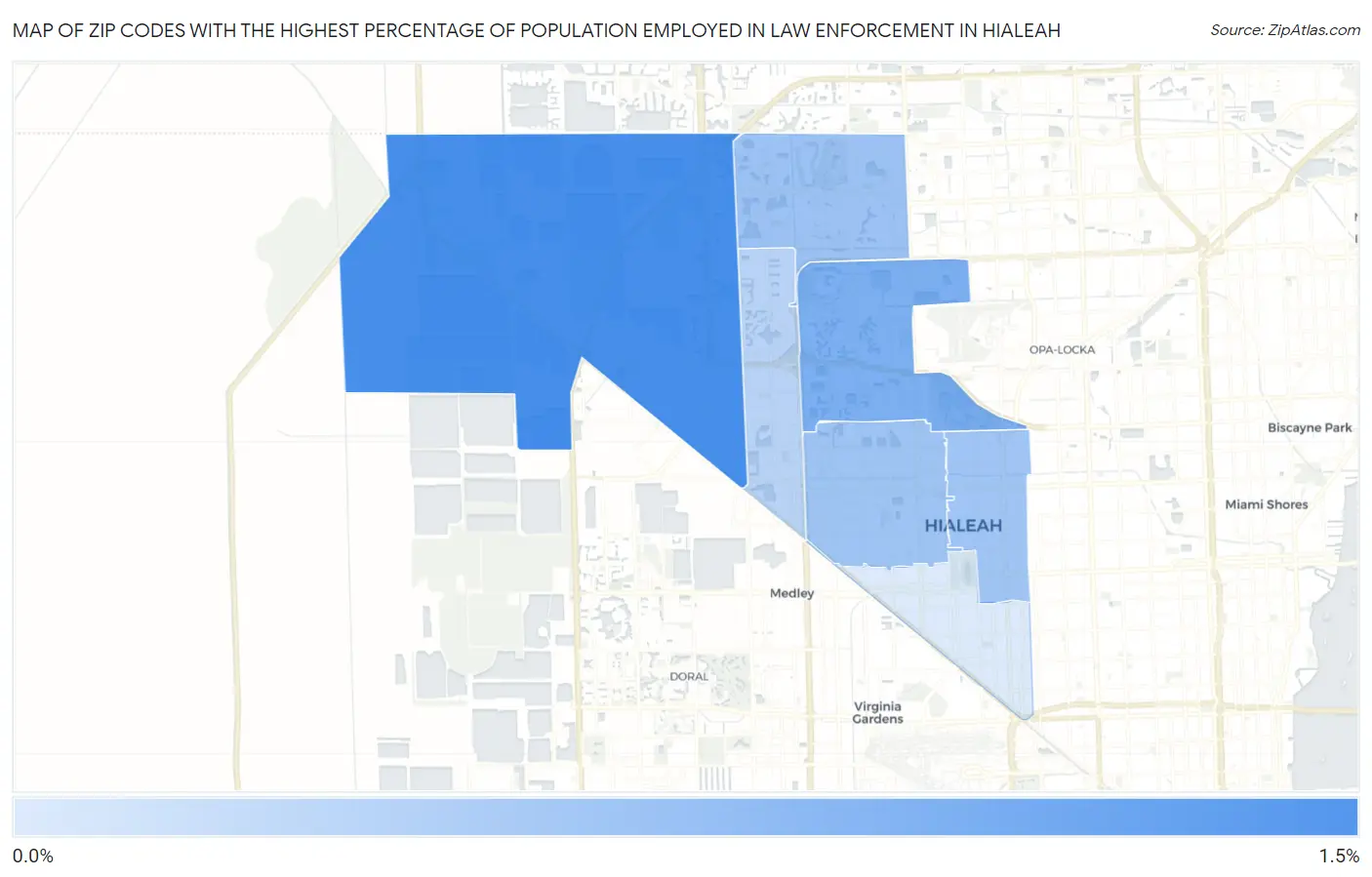 Zip Codes with the Highest Percentage of Population Employed in Law Enforcement in Hialeah Map