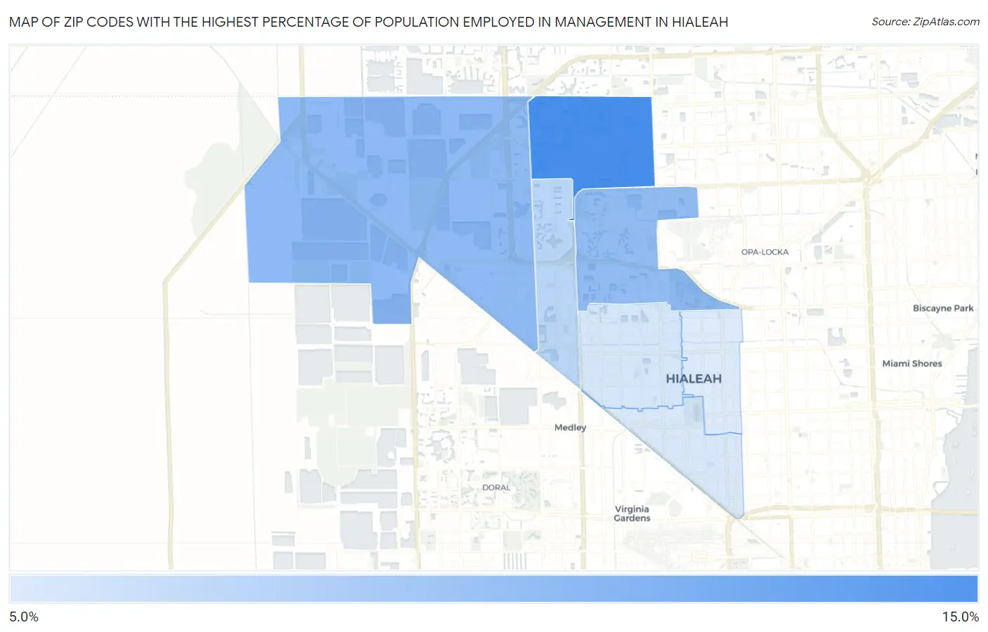 Zip Codes with the Highest Percentage of Population Employed in Management in Hialeah Map