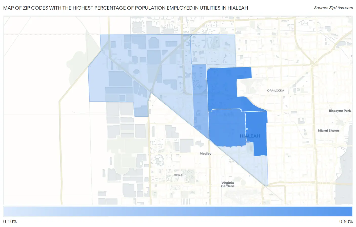 Zip Codes with the Highest Percentage of Population Employed in Utilities in Hialeah Map
