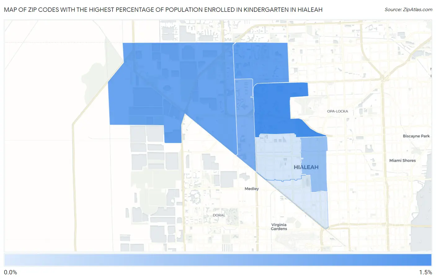 Zip Codes with the Highest Percentage of Population Enrolled in Kindergarten in Hialeah Map