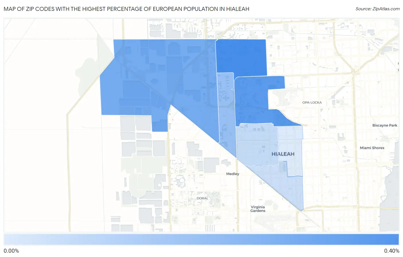Zip Codes with the Highest Percentage of European Population in Hialeah Map