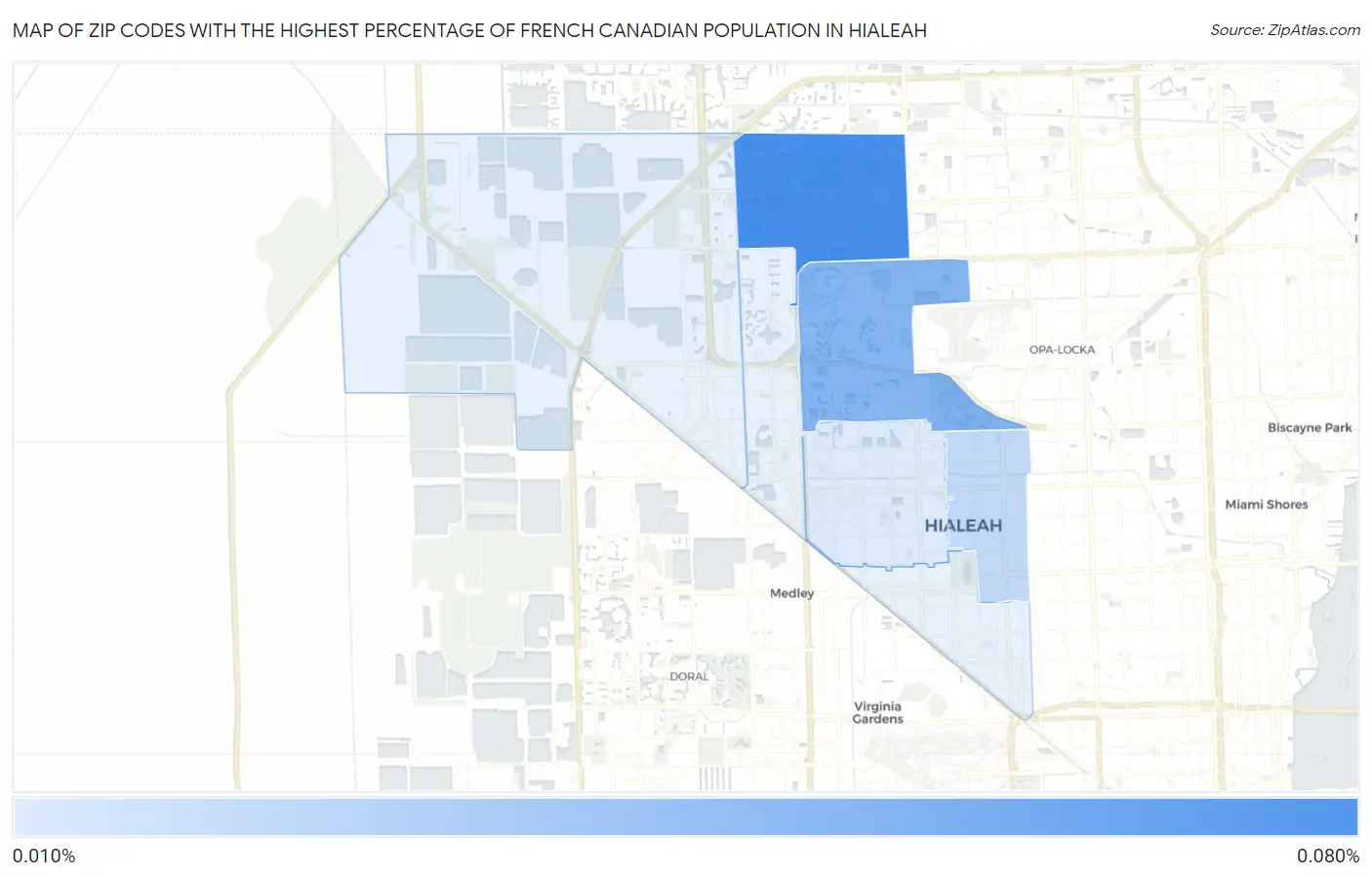Zip Codes with the Highest Percentage of French Canadian Population in Hialeah Map