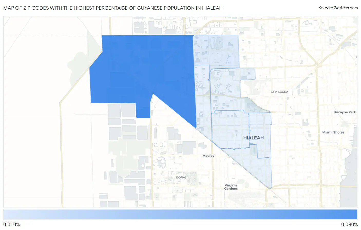 Zip Codes with the Highest Percentage of Guyanese Population in Hialeah Map