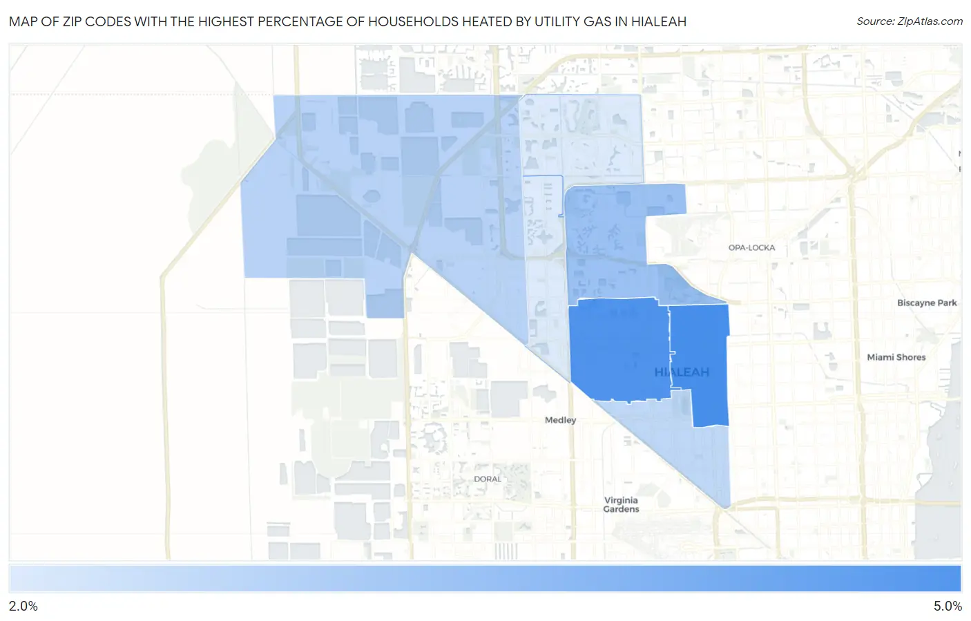 Zip Codes with the Highest Percentage of Households Heated by Utility Gas in Hialeah Map