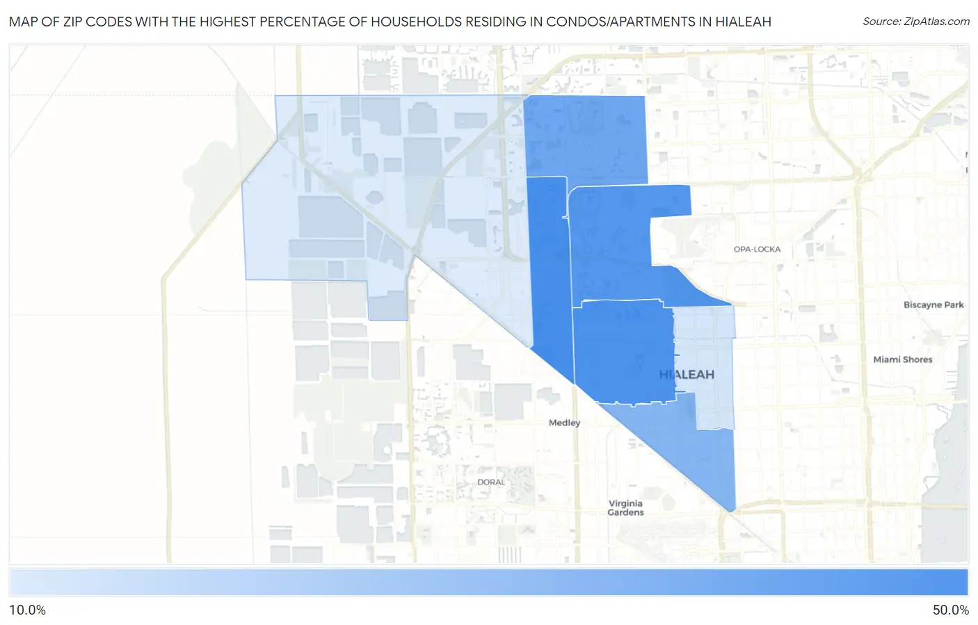 Zip Codes with the Highest Percentage of Households Residing in Condos/Apartments in Hialeah Map