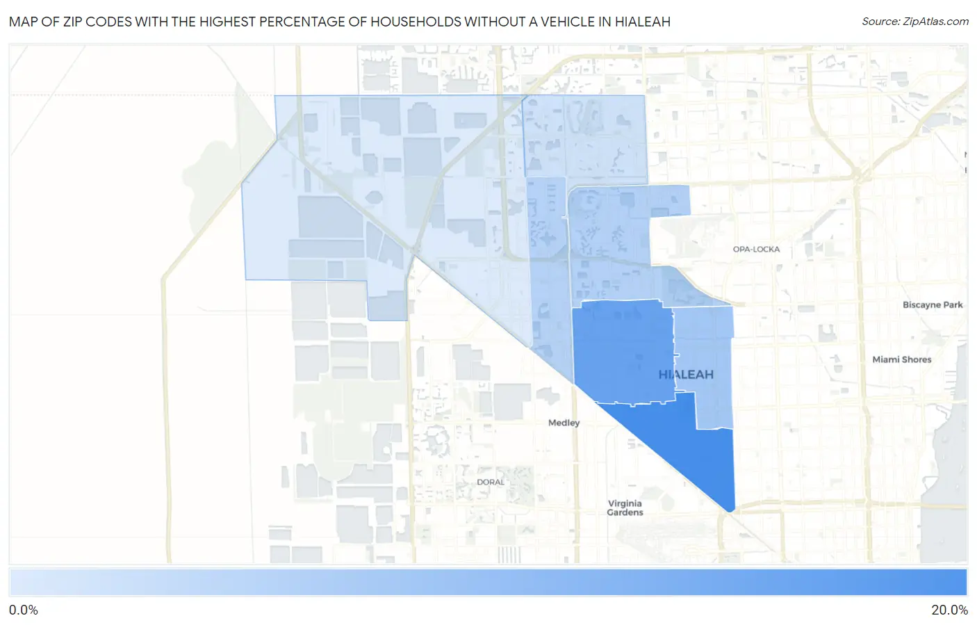 Zip Codes with the Highest Percentage of Households Without a Vehicle in Hialeah Map