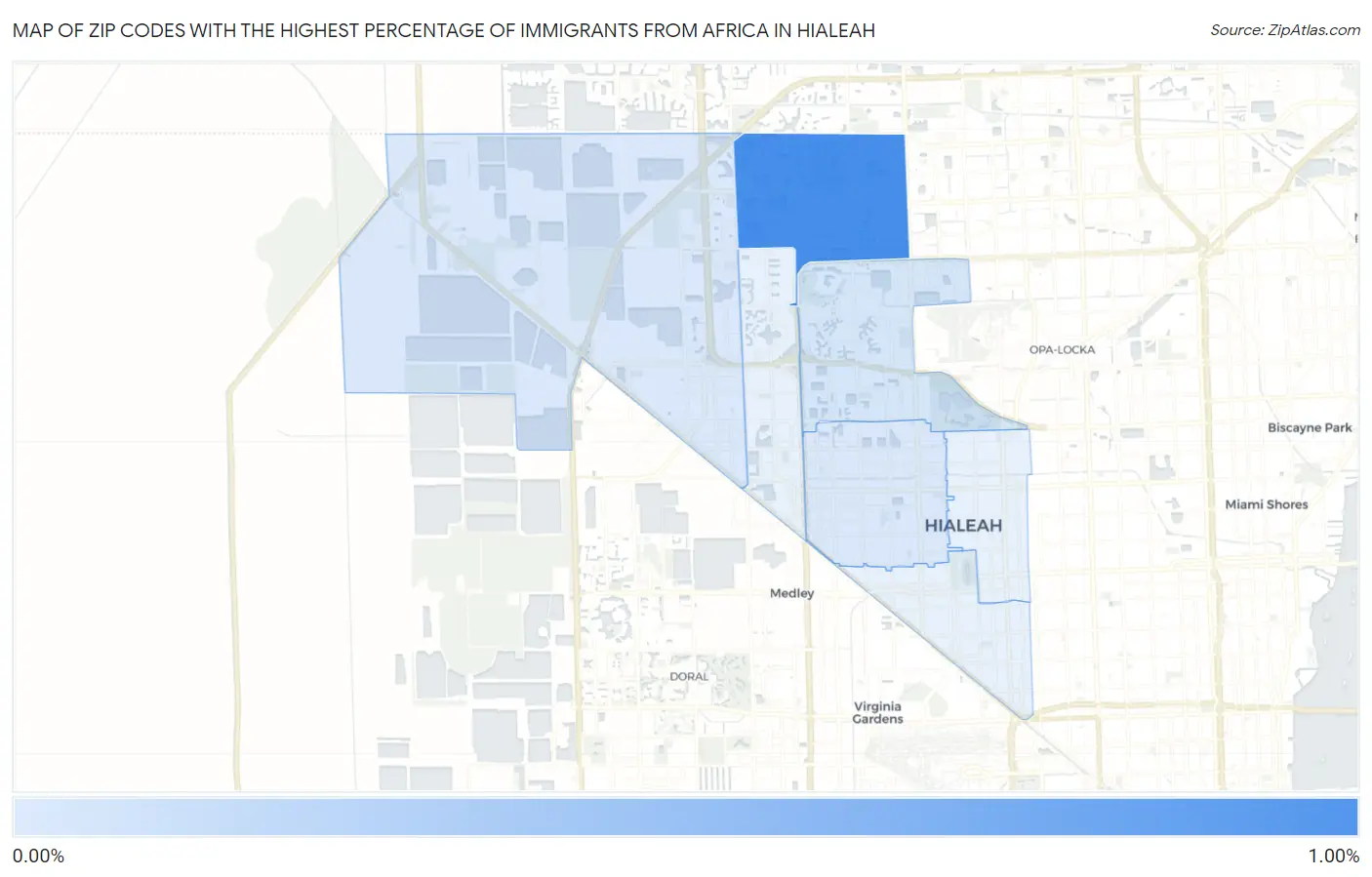 Zip Codes with the Highest Percentage of Immigrants from Africa in Hialeah Map